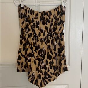 SHEIN Leopard Print Strapless Romper - Tan and Black